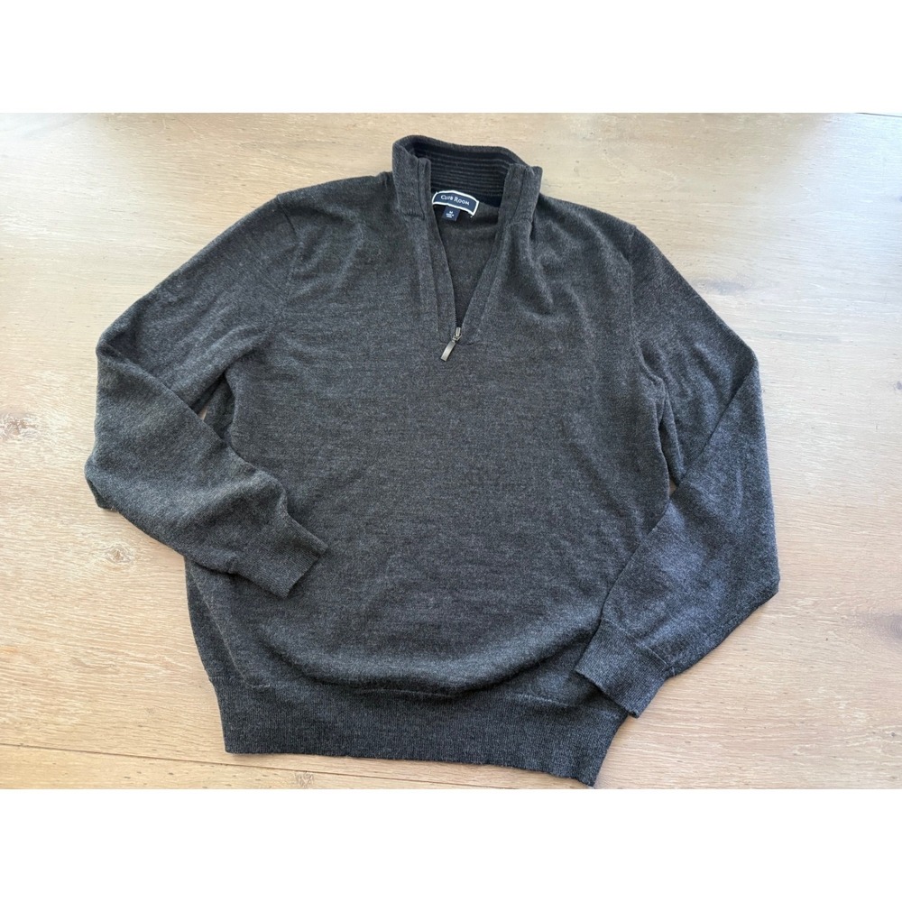 Club Room Men's Gray Merino‎ Wool Blend Quarter Zip Sweater Pullover